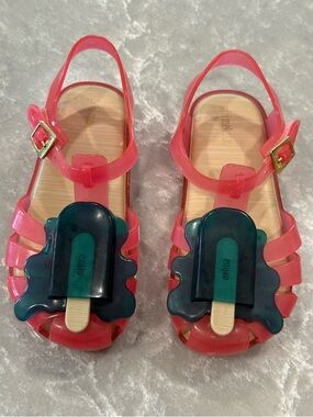 Mini Melissa Kids Pink Jelly Sandals with Teal Popsicle Accent Toddler Size 11